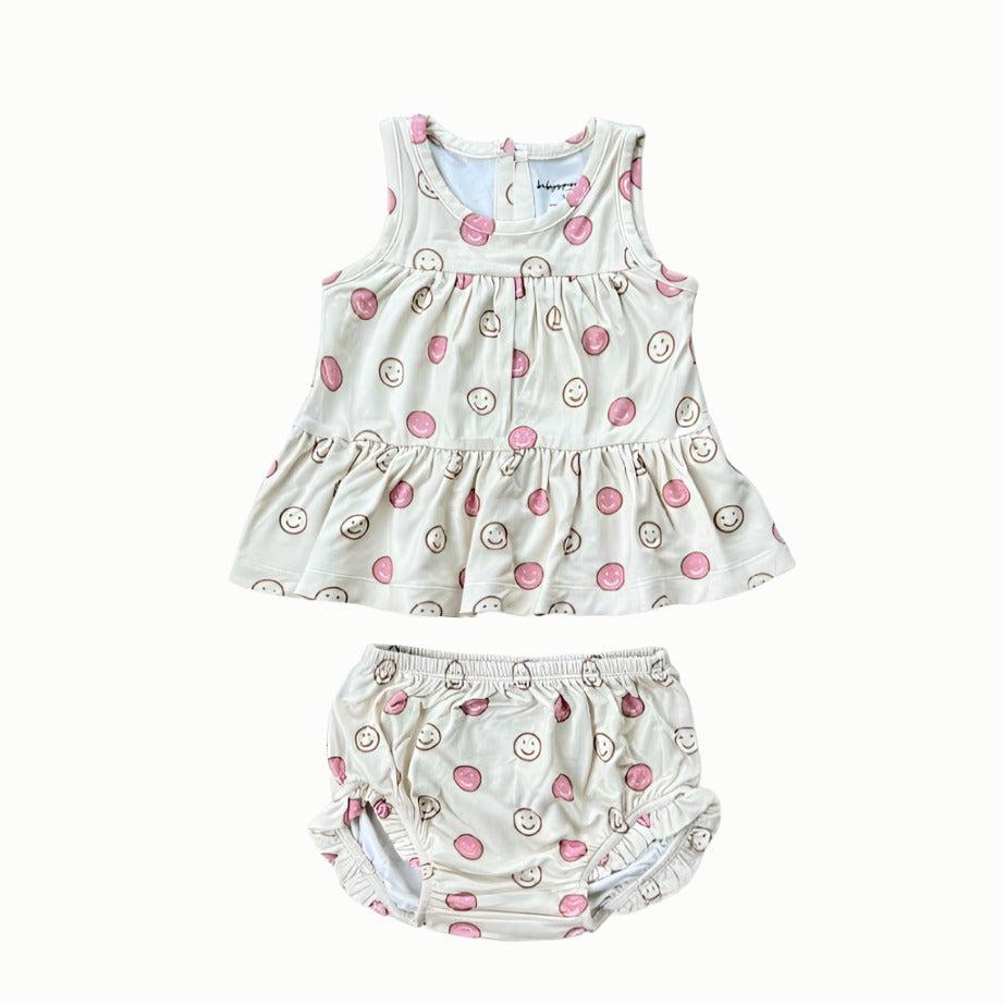 Baby Girl Peplum & Bloomer Set in Smiley