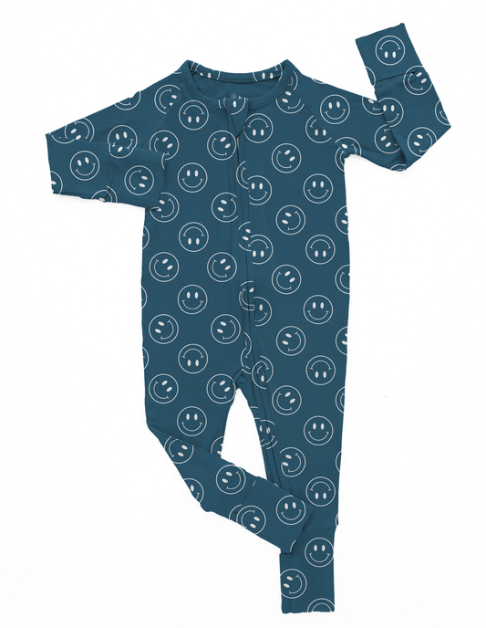 Blue Smiley | Bamboo Romper