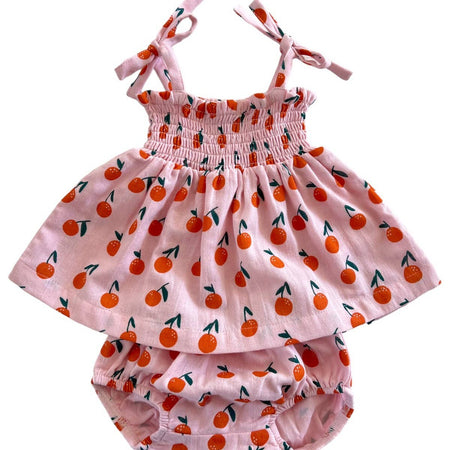 Organic Smocked Set - Pink/Oranges