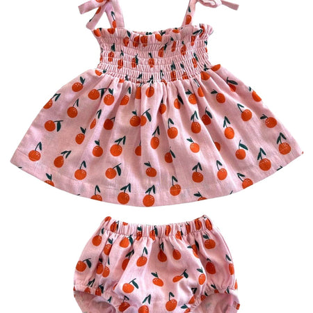 Organic Smocked Set - Pink/Oranges