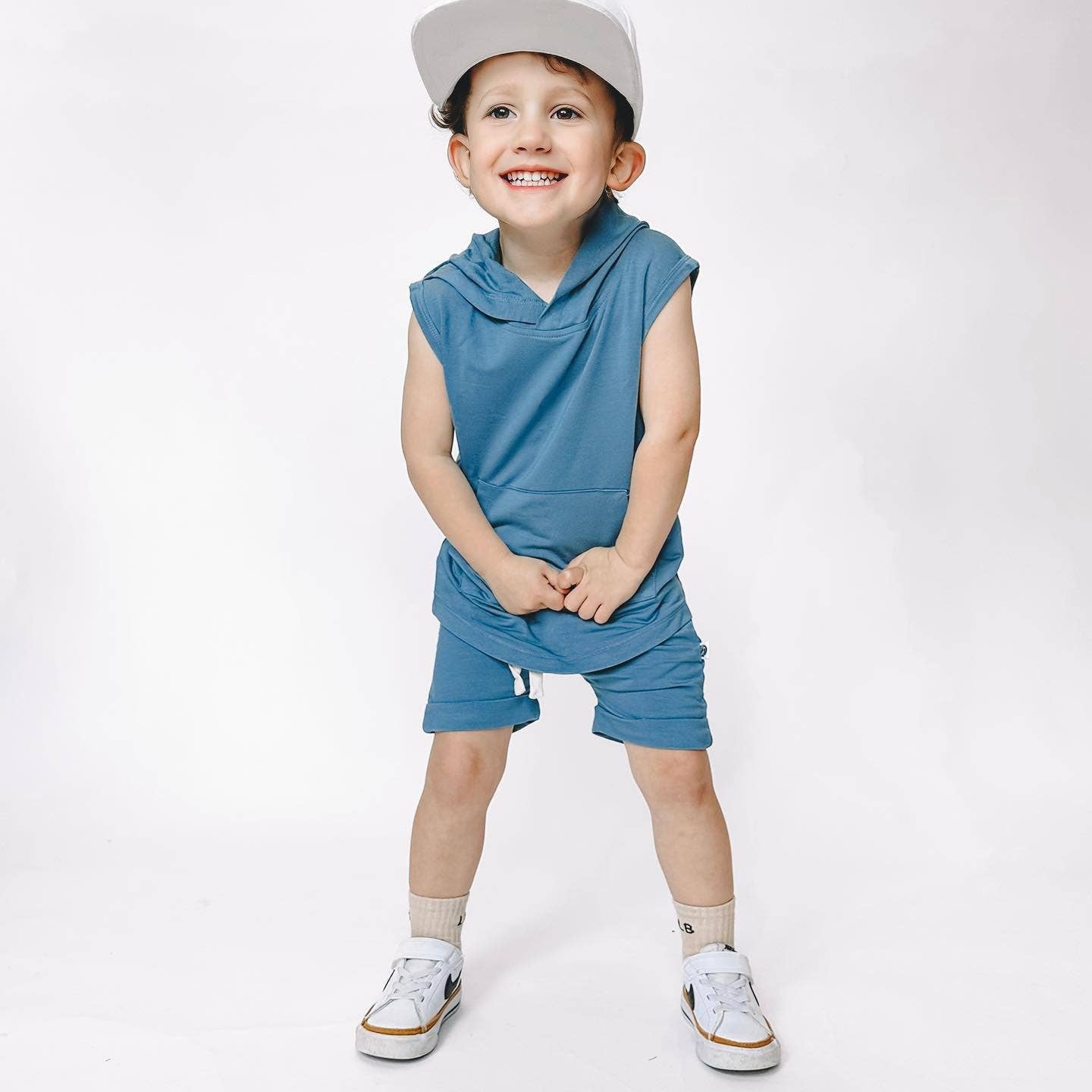 Hooded Tank and Shorts Set - Ocean Blue