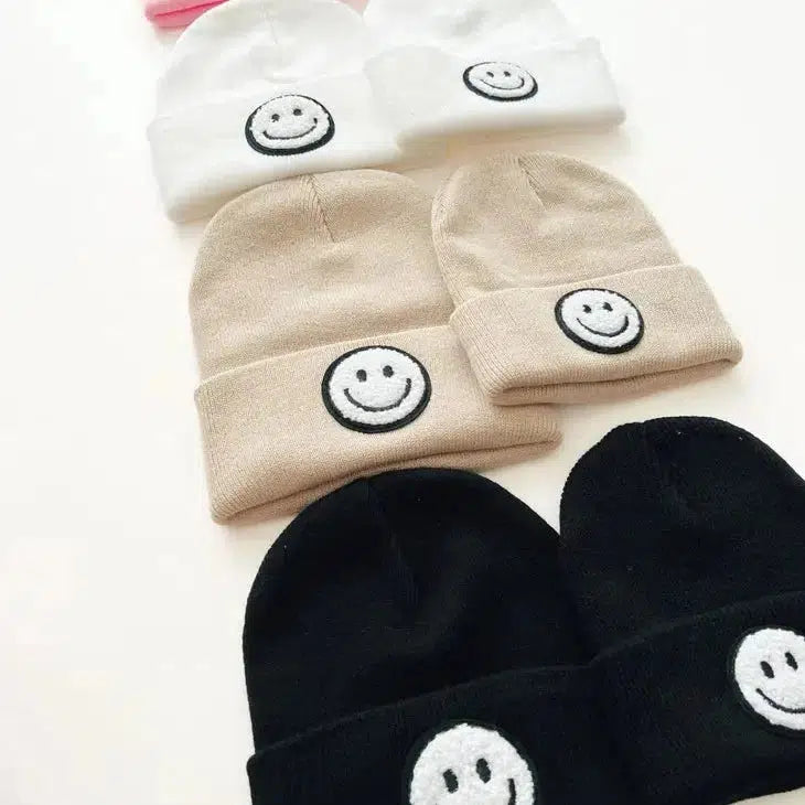 Smiley Face Beanie in Beige