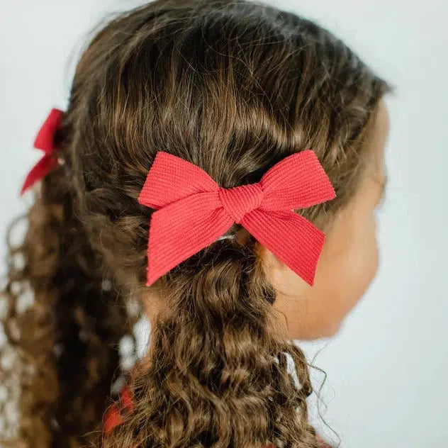 Cherry Corduroy Ribbon Pigtail Set