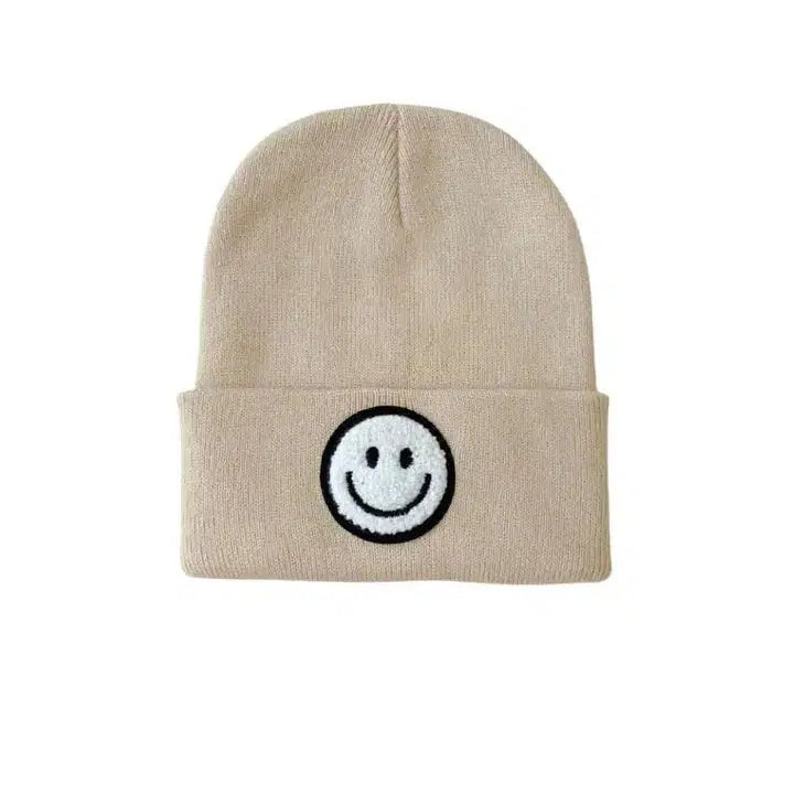 Smiley Face Beanie in Beige