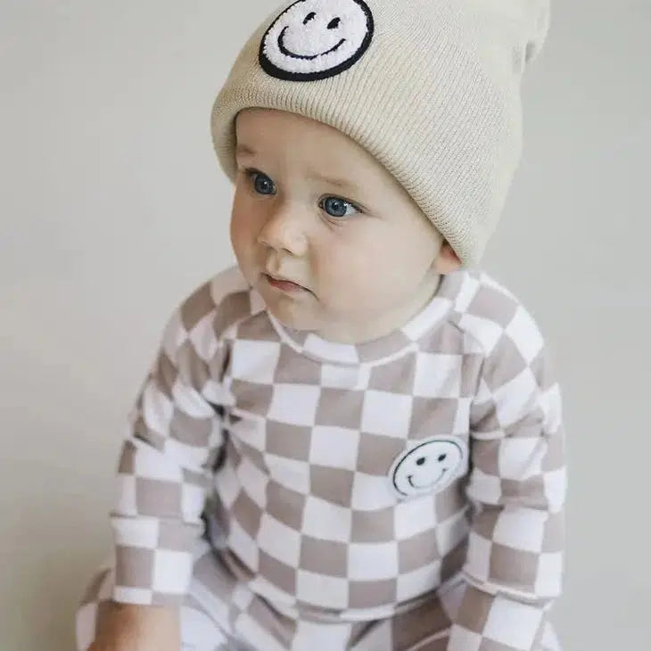 Smiley Face Beanie in Beige