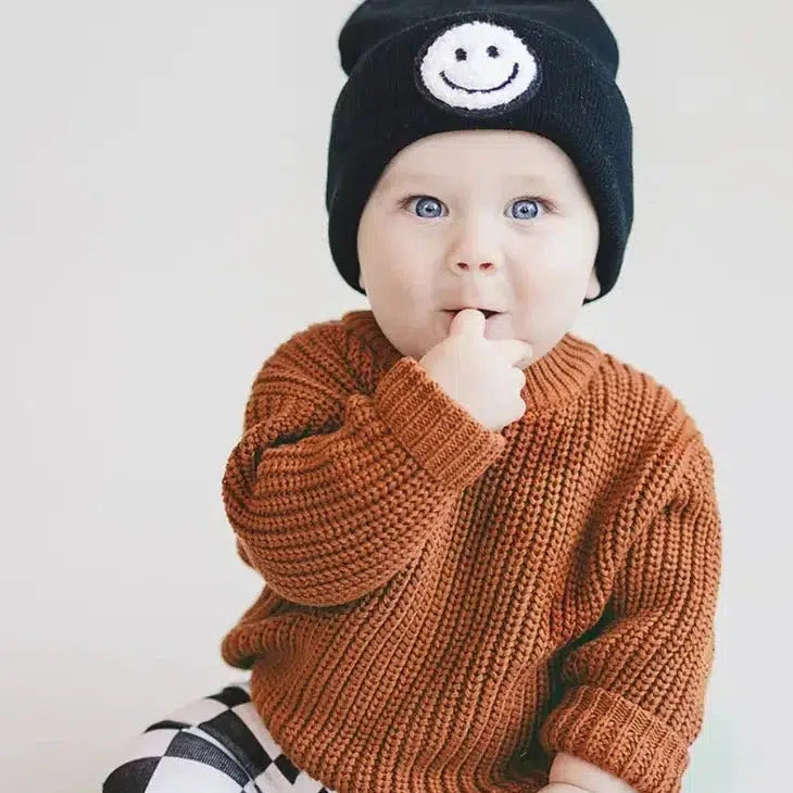 Smiley Face Beanie in Black