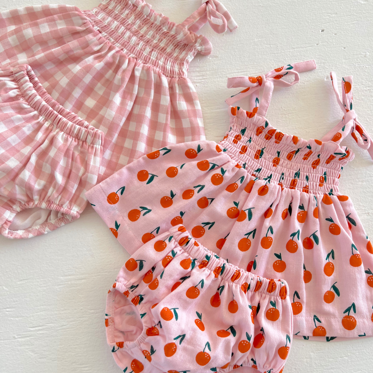 Organic Smocked Set - Pink/Oranges