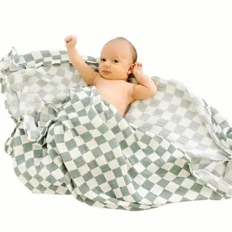 Organic Muslin Green Checkered Swaddle