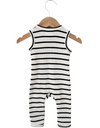 Organic Waffle Sleeveless Zip Romper, Black Stripe