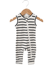 Organic Waffle Sleeveless Zip Romper, Black Stripe