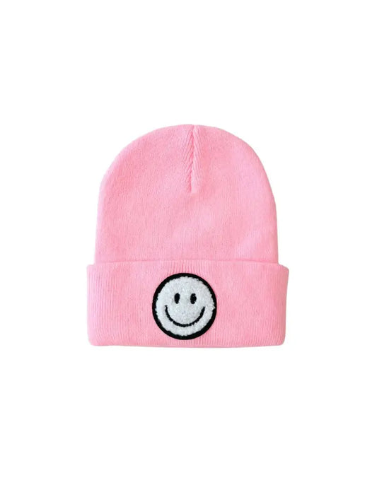 Smiley Face Beanie in Pink