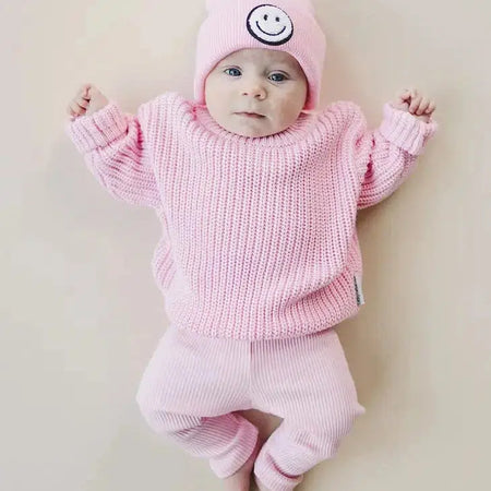 Smiley Face Beanie in Pink