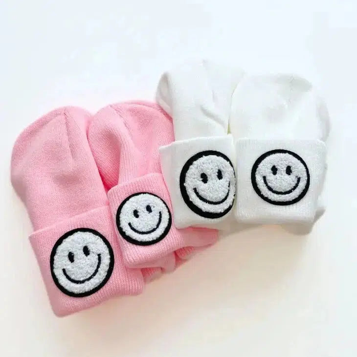 Smiley Face Beanie in Pink