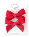 Cherry Corduroy Ribbon Pigtail Set