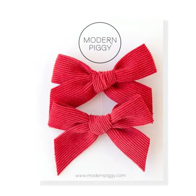 Cherry Corduroy Ribbon Pigtail Set